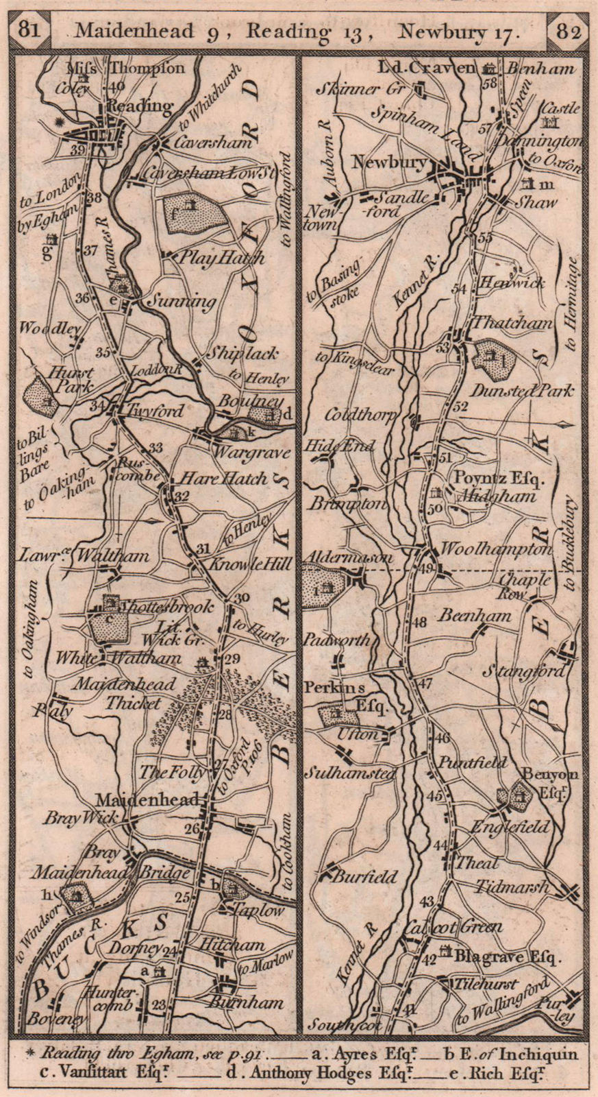 Burnham-Maidenhead-Reading-Aldermaston-Newbury road strip map PATERSON 1803